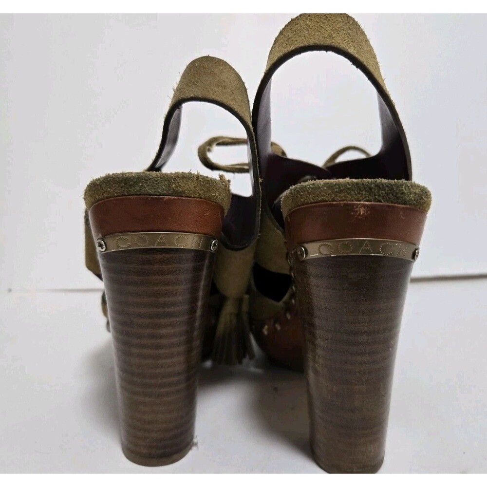 Coach Heels Womens 8.5 B Poppy Rena Brown Suede Studded Platform Clogs - Picture 5 of 8